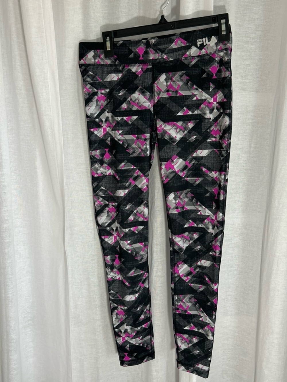 FILA | Women’s |  Black, Pink & Gray Geometric Leggings | Size S